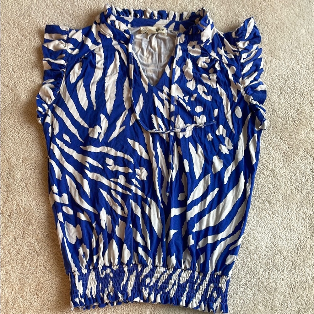 Blue and White Zebra Print Women's Top size S/M